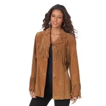 Roamans Womens Plus Size Fringe Suede Jacket